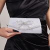 Blue Glitter Clutch Purse with Rhinestone Bow Accent, Elegant