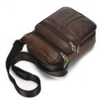 Men's Brown Leather Crossbody Bag with Multiple Zipper - Image 3