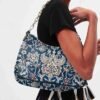 Women's Vintage Floral Print Shoulder Bag with Gold Chain