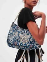 Women's Vintage Floral Print Shoulder Bag with Gold Chain - Image 4