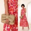 Women's Boho Chic Straw Clutch with Large Bow Detail -