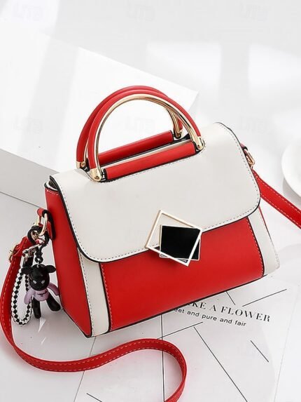 Women's Two-Tone Handbag with Gold Handle and Crossbody