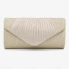 Champagne Glitter Evening Clutch Bag with Pleated Design –