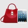 Women's Red Faux Leather Handbag with Gold Lock and Chain
