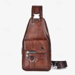 Men's Brown Faux Leather Crossbody Sling Bag with Multiple - Image 12