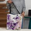 Women's Butterfly Print Canvas Tote Bag with Floral Design,
