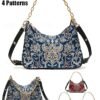 Women's Vintage Floral Print Shoulder Bag with Gold Chain