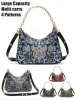 Women's Vintage Floral Print Shoulder Bag with Gold Chain - Image 2