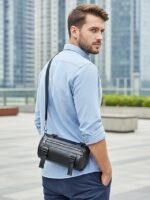 Men's Black & Brown Faux Leather Crossbody Bag – - Image 11