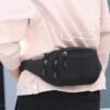 Unisex Multi-Pocket Canvas Crossbody Waist Bag, Adjustable Belt
