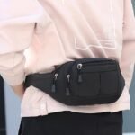 Unisex Multi-Pocket Canvas Crossbody Waist Bag, Adjustable Belt - Image 9