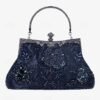 Women's Vintage Green Velvet Handbag with Beaded Floral