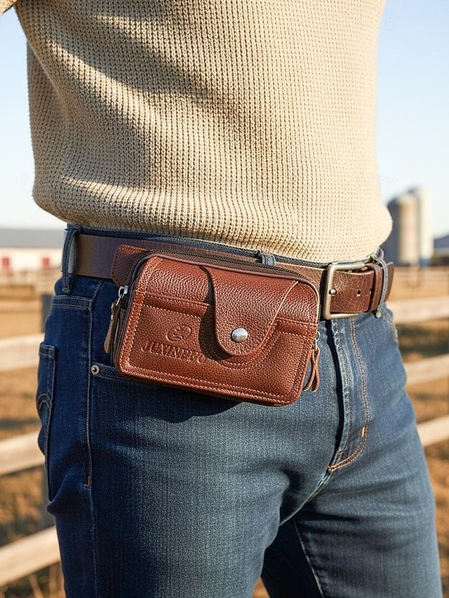 lefzsa1762246723308 Men's Leather Belt Bag Wallet – Genuine Leather, Black - Image 1