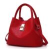 Women's Red Faux Leather Handbag with Gold Lock and Chain
