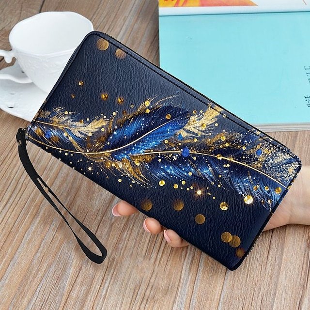 mghqlj1733915818097 Women's Large Capacity Wallet with Gilded Feather Print, - Image 1