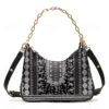 Women's Vintage Floral Print Shoulder Bag with Gold Chain