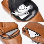 Men's Brown Faux Leather Crossbody Sling Bag with Multiple - Image 5