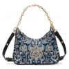 Women's Vintage Floral Print Shoulder Bag with Gold Chain