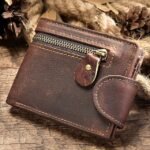 Men's Vintage Brown Leather Wallet with Zipper Pocket and