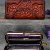 Handmade leather continental wallet with elegant mandala pattern