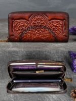 Handmade leather continental wallet with elegant mandala pattern - Image 4