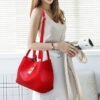 Women's Red Faux Leather Handbag with Gold Lock and Chain
