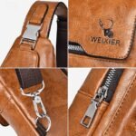 Men's Brown Faux Leather Crossbody Sling Bag with Multiple - Image 8