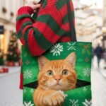 Women's Christmas Tote Bag, Green Snowflake and Fair Isle