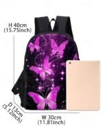 Girls Butterfly Print School Backpack 3-Piece Set with Insulated - Image 8