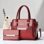 Women's Patent Faux Leather Handbag Set – Glossy