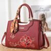 Women's Embroidered Faux Leather Handbag with Scarf Accent