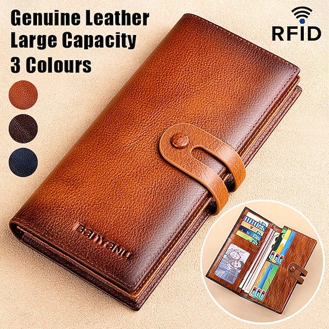 osguao1701263055910 Men's Genuine Leather Long Wallet – Vintage Bifold Clutch - Image 1