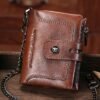 Men's Genuine Leather RFID Blocking Wallet with Chain,