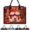 Women's Christmas Snowman Print Tote Bag, Large Capacity