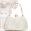 Women's Pearl Beaded Evening Clutch Bag with Gold Handle,