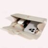 Women's White Satin Clutch with Rhinestone Buckle - Elegant