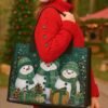 Women's Christmas Snowman Print Tote Bag, Large Capacity