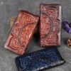 Handmade leather continental wallet with elegant mandala pattern