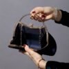 Women's Navy Blue Evening Clutch – Elegant Pleated Velvet
