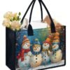 Women's Christmas Snowman Print Tote Bag, Large Capacity