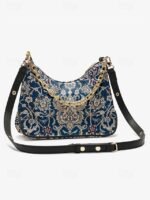 Women's Vintage Floral Print Shoulder Bag with Gold Chain - Image 6