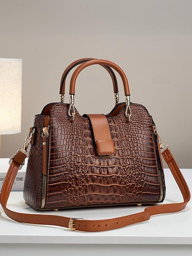 qzbgjp1754909286363 Women's Croc-Embossed Top-Handle Satchel – Structured - Image 1