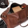 3Pcs Men's Versatile Leather Weekender Bag with Integrated Shoe