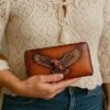 Women's Genuine Leather Long Wallet with Carved Eagle