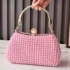 Women's Pearl Beaded Evening Clutch Bag with Gold Handle,