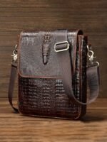 Men's Luxury Crocodile Embossed Leather Satchel - - Image 12