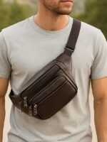 Men's Genuine Leather Waist Bag – Multi-Pocket Crossbody - Image 3
