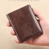 Men's Brown RFID Blocking Leather Bifold Wallet with ID