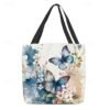 Women's Butterfly Print Canvas Tote Bag with Floral Design,