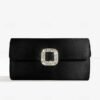 Women's White Satin Clutch with Rhinestone Buckle - Elegant
